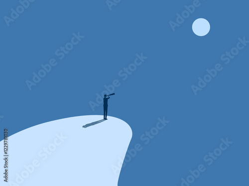 Opportunity, forecast, vision, Businessman looks far ahead on the cliff