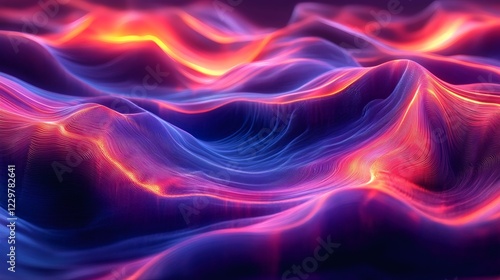 Threedimensional wave patterns vibrant neon colors and glowing textures forming an abstract modern digital wallpaper photo