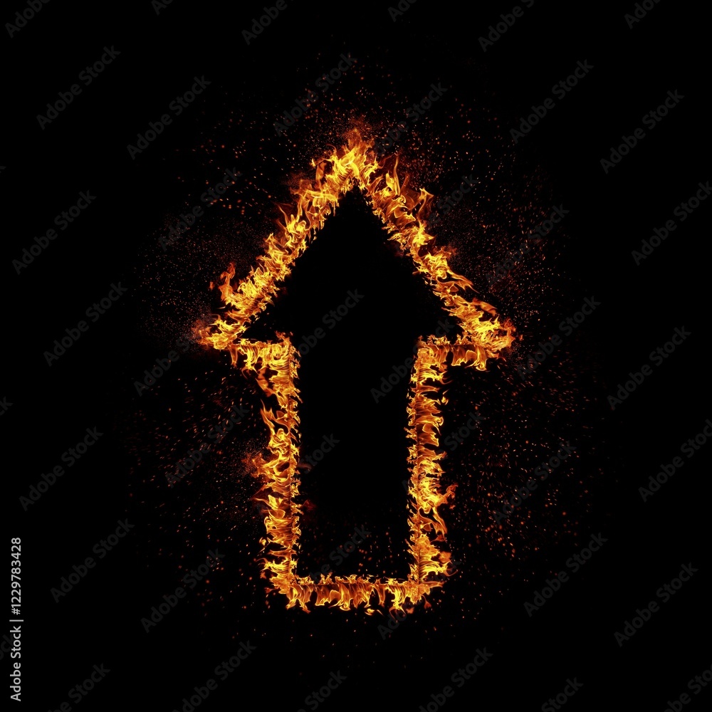 Flaming arrow grow up isolated on black background Flaming arrow grow up isolated on black background