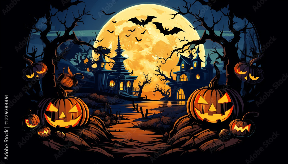 halloween background with pumpkin and bats halloween background with pumpkin and bats