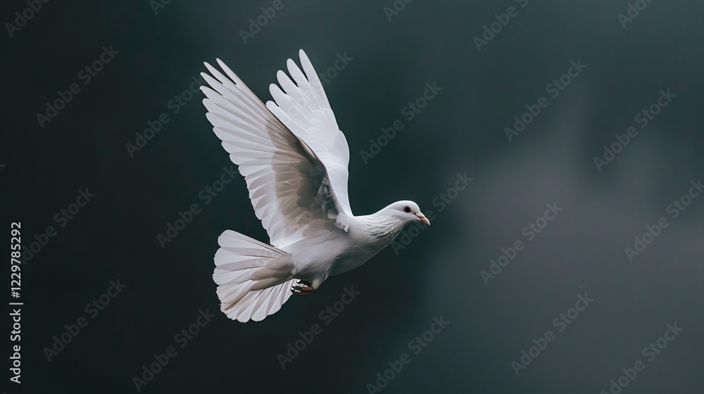 Obraz premium Serene Flight of a White Dove: A Symbol of Peace and Hope