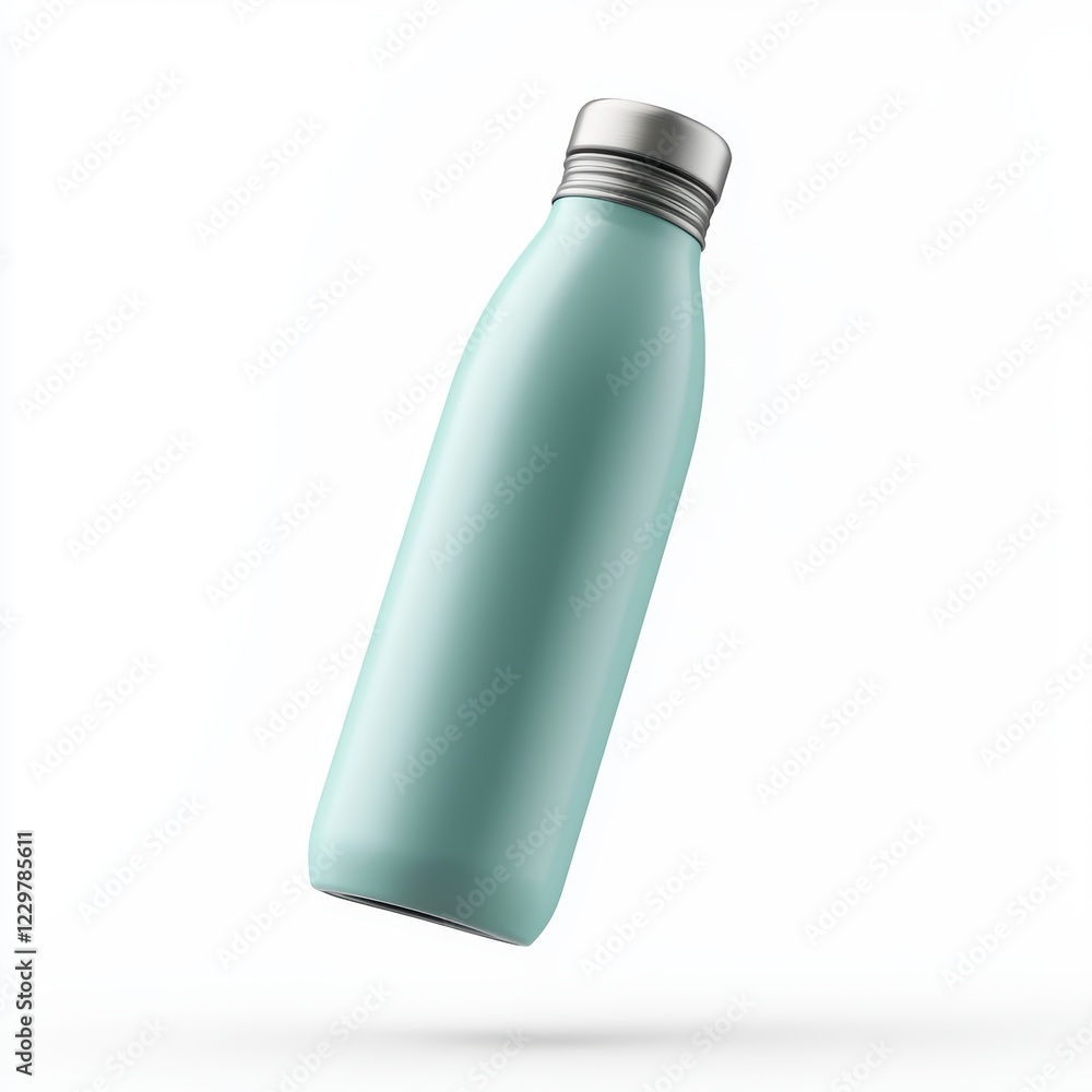 reusable water bottle mockup with a sleek matte finish, floating mid-air, isolated on a bright white background reusable water bottle mockup with a sleek matte finish, floating mid-air, isolated on a bright white background