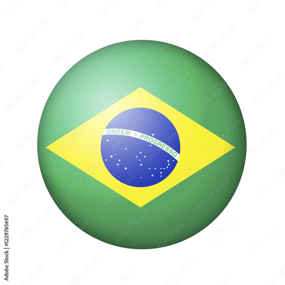 Fototapeta premium The Brazilian flag. Round matte icon. Isolated on white background