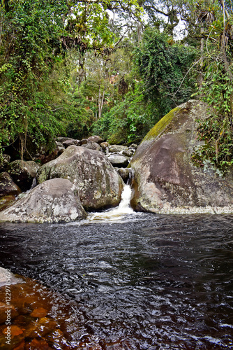 Small waterfall on tropical rainforest in Teresopolis, Rio de Janeiro, Brazil