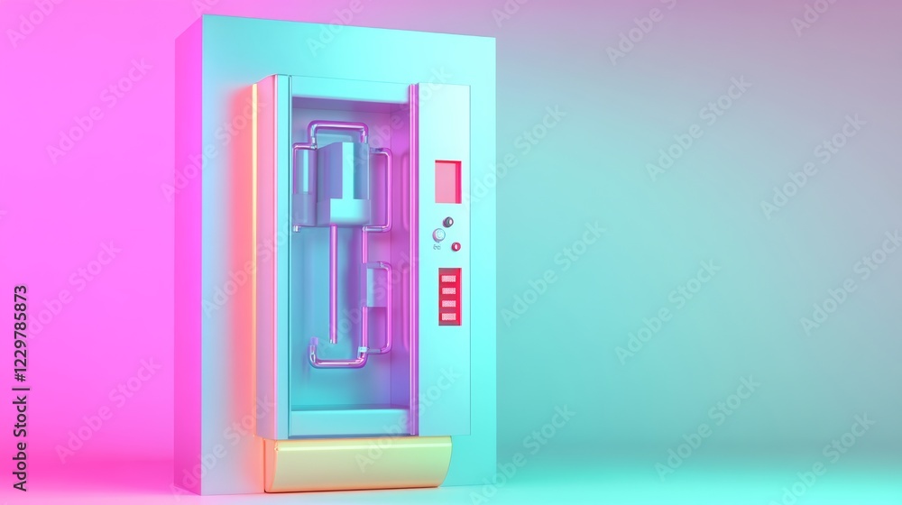 Pastel Futuristic Machine 3D Render With Pink And Blue Gradient Background Pastel Futuristic Machine 3D Render With Pink And Blue Gradient Background