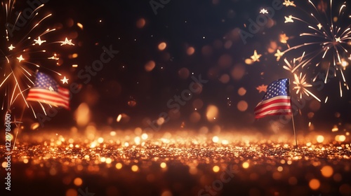 American Flag with Fireworks Display banner, Celebration of Independence Day