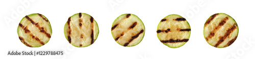 Grilled zucchini slices isolated set on white background   
