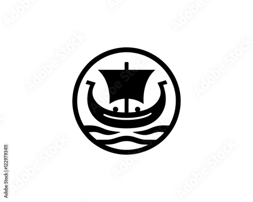 Viking Ship Logo Design Template