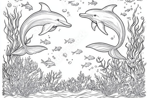 Majestic Dolphins in a Vibrant Underwater Scene