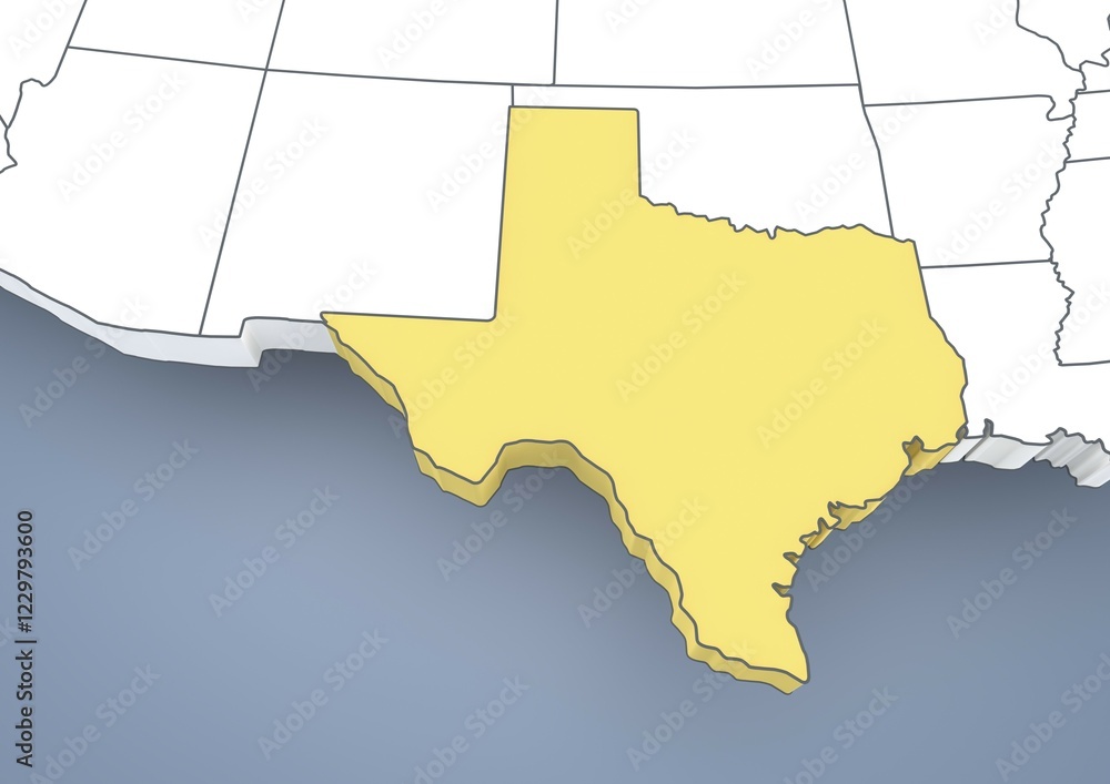 Fototapeta premium Map of Texas, TX, USA, United States of America, contour, 3D illustration, North America