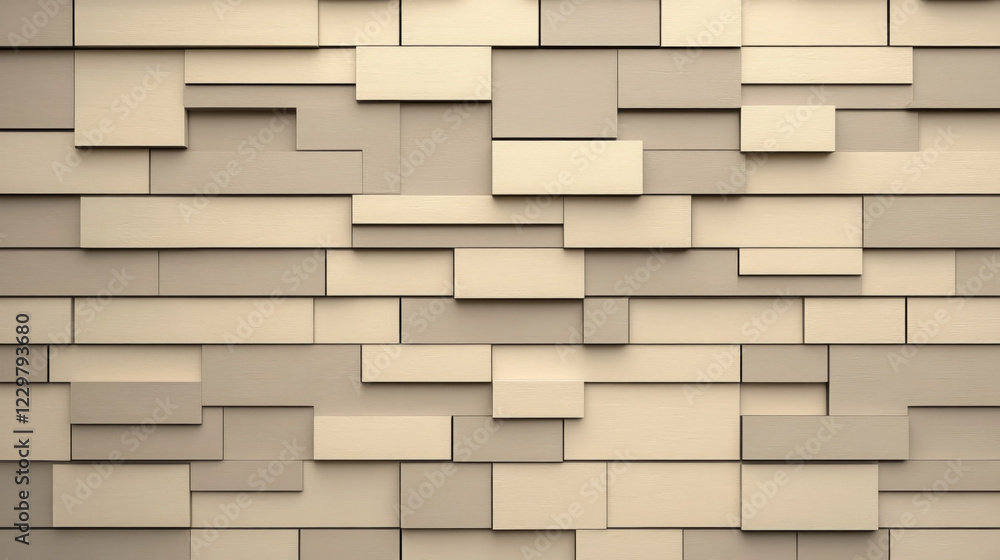 Obraz premium Modern brick wall design with textured surface in neutral tones, showcasing contemporary aesthetic. Ideal for interior or exterior applications
