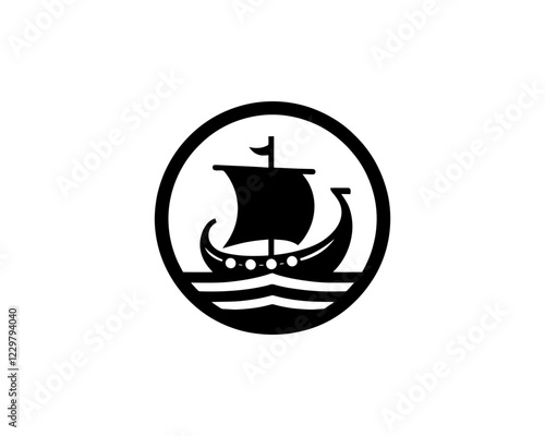 Viking Ship Logo Design Template