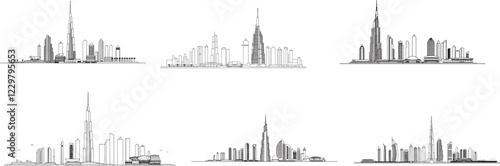 line drawing of Dubai city skyline United Arab Emirates