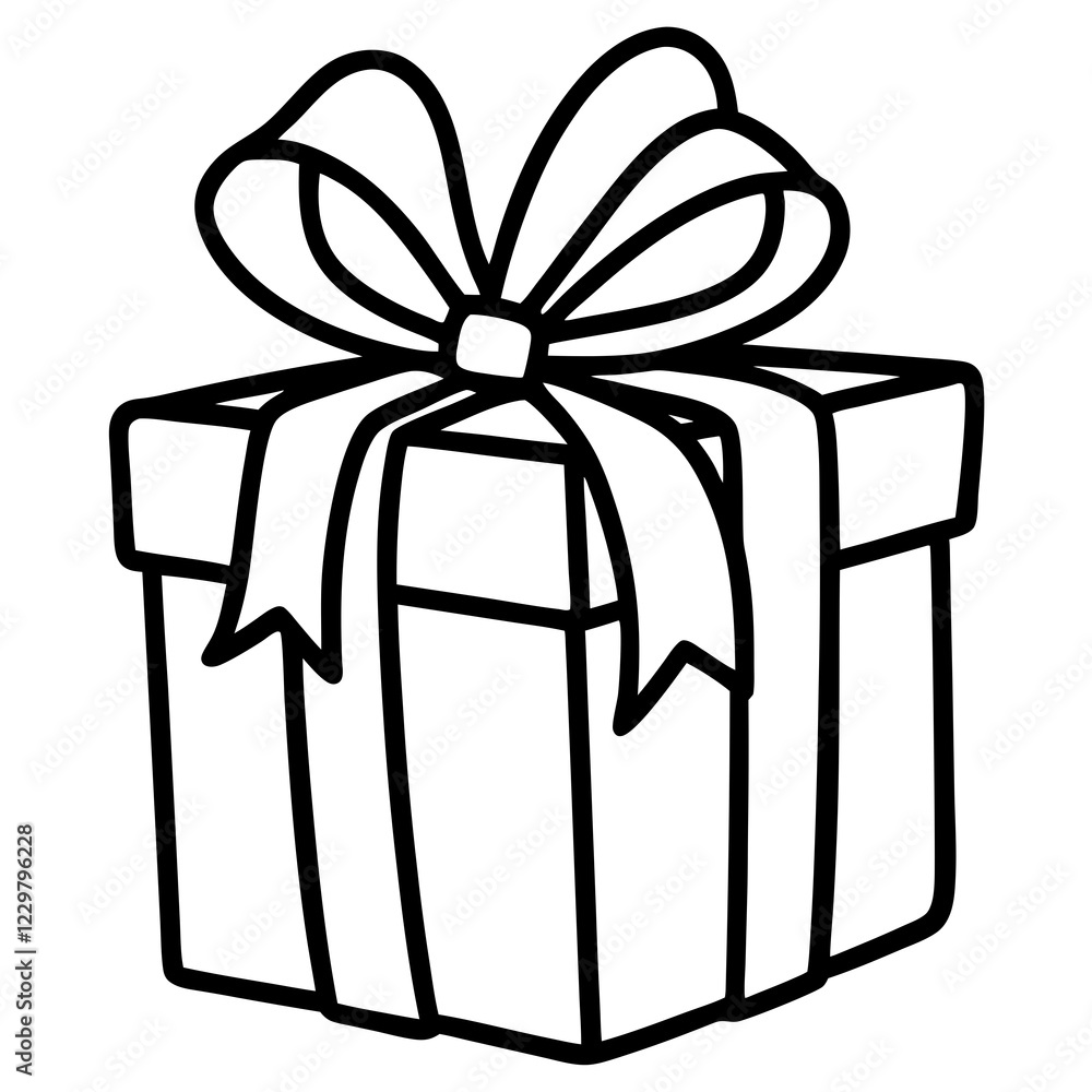 Artistic outline of a wrapped gift and bow Artistic outline of a wrapped gift and bow