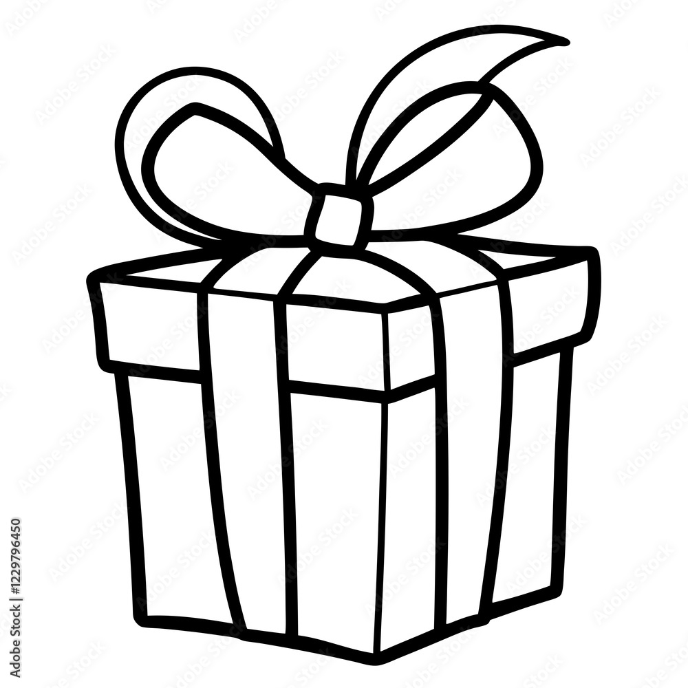 Artistic outline of a wrapped gift and bow Artistic outline of a wrapped gift and bow