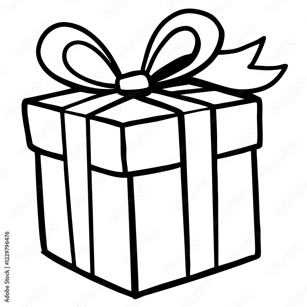 Artistic outline of a wrapped gift and bow Artistic outline of a wrapped gift and bow