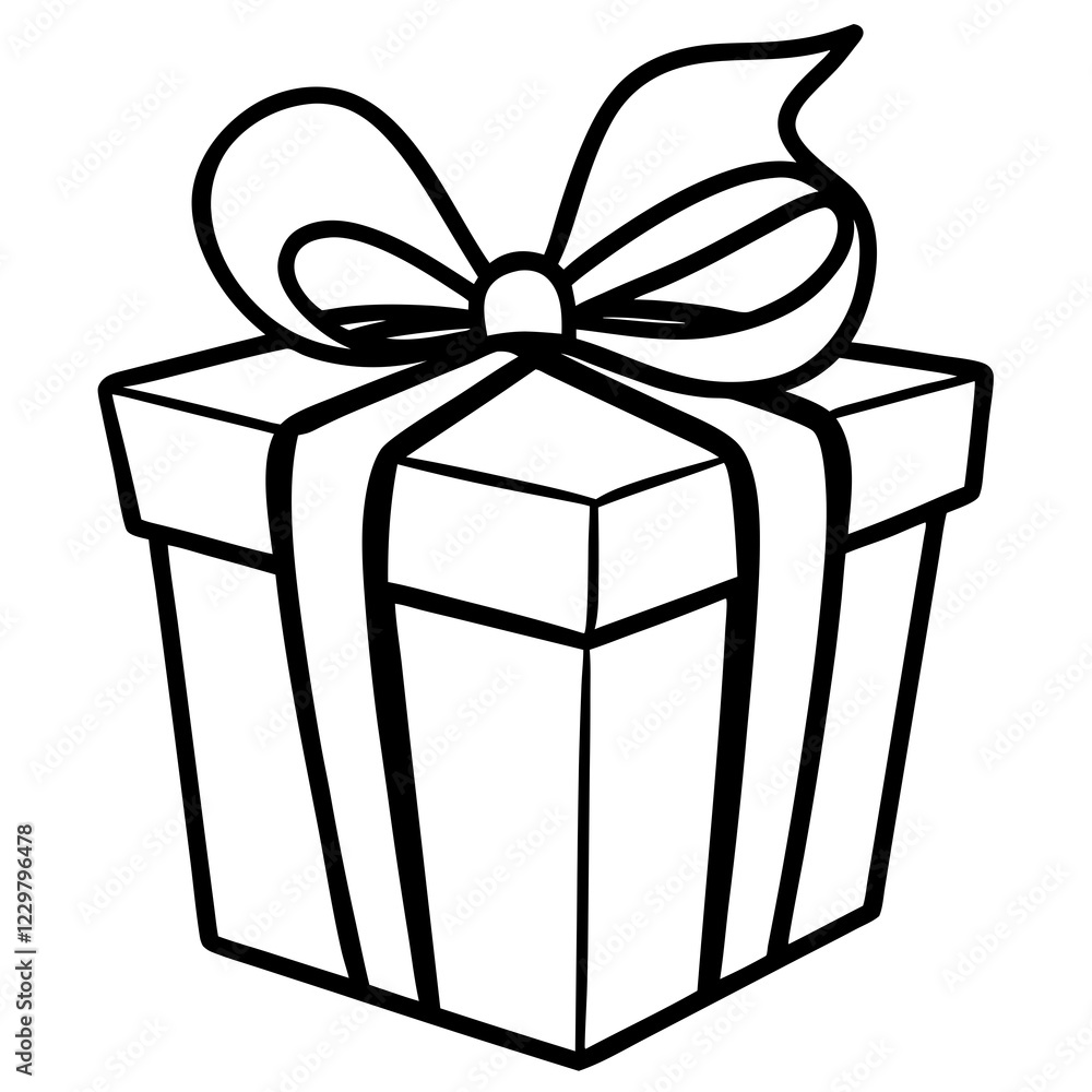 Artistic outline of a wrapped gift and bow Artistic outline of a wrapped gift and bow