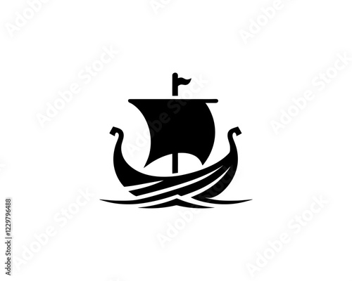 Viking Ship Logo Design Template
