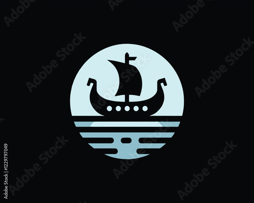 Viking Ship Logo Design Template