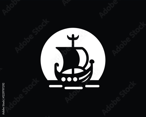Viking Ship Logo Design Template