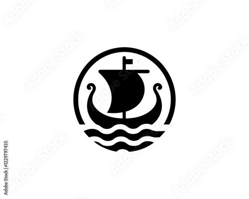 Viking Ship Logo Design Template