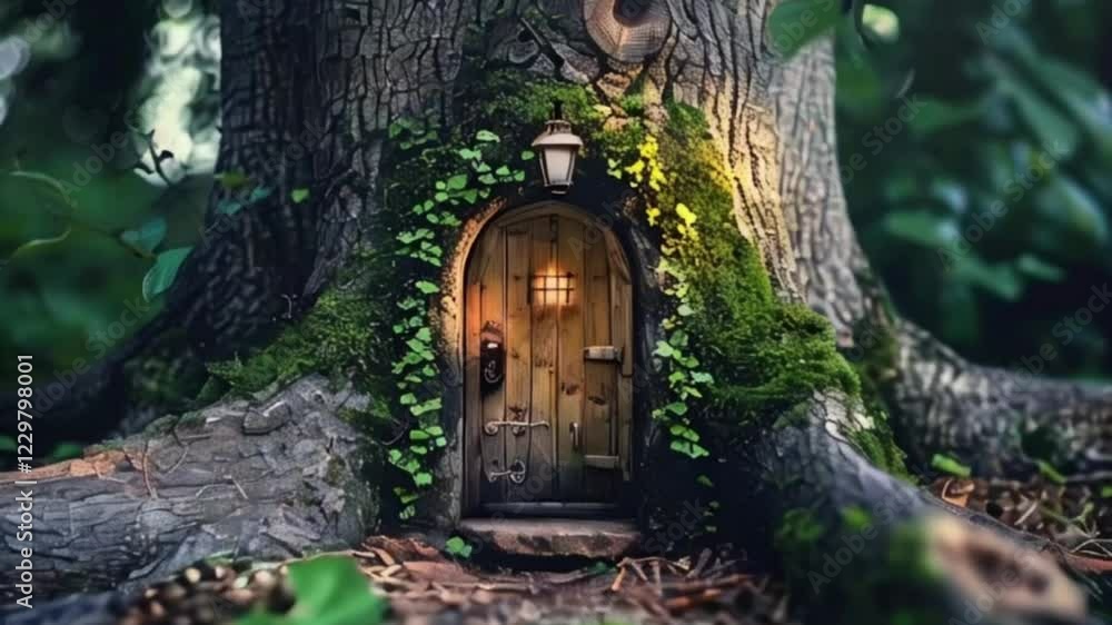 Fantastically beautiful door in wild forest leading to deep unknown, abstract vivid composition consists of fictional unreal fantastic vision on background Fantastically beautiful door in wild forest leading to deep unknown, abstract vivid composition consists of fictional unreal fantastic vision on background