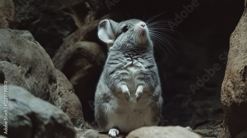 Gray Chinchilla in Rocky Cave photo