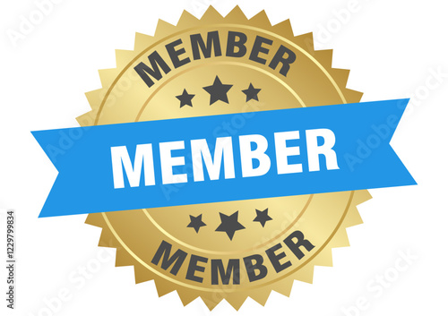 member. member round blue and gold label isolated on transparent background