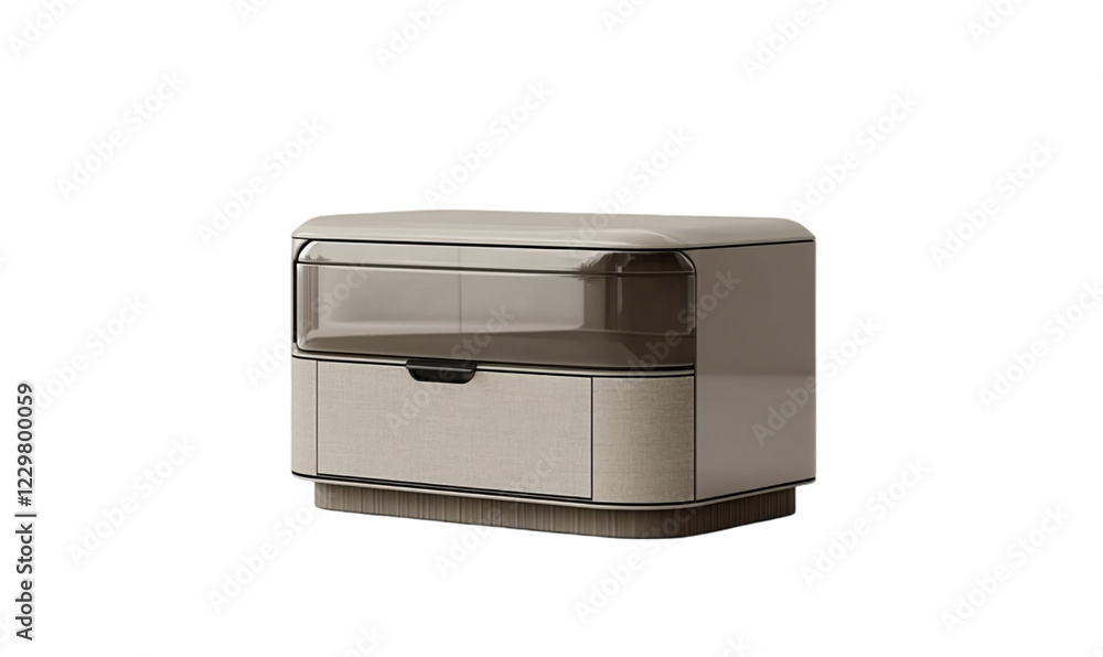 Beige Modern Nightstand with Curved Design and Gold Accents Beige Modern Nightstand with Curved Design and Gold Accents