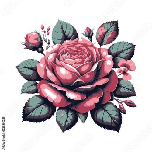 Beautiful lovely vector red china rose flower