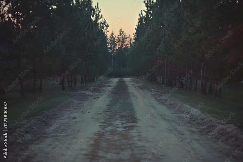 Fototapeta premium Dusk Road Pines Forest Path Drive
