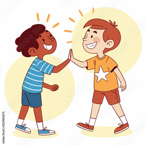 Joyful Kids High Five Teamwork Success Illustration