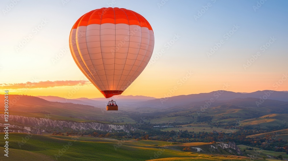 Mental health recovery and growth, A vibrant hot air balloon floats gracefully over lush valleys during a stunning sunset, showcasing beautiful colors and serene landscapes. Mental health recovery and growth, A vibrant hot air balloon floats gracefully over lush valleys during a stunning sunset, showcasing beautiful colors and serene landscapes.