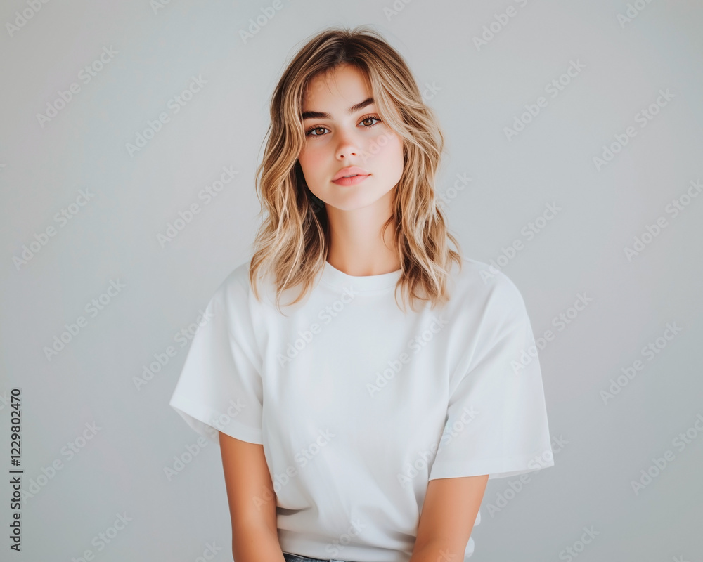 Obraz premium young woman in white t-shirt mockup