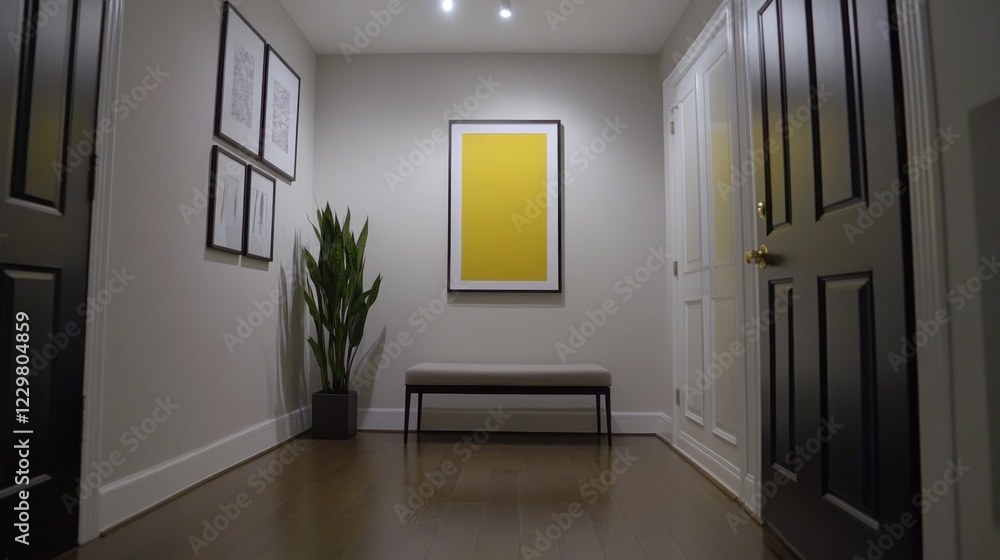 Fototapeta premium Modern Hallway Interior Design with Yellow Artwork