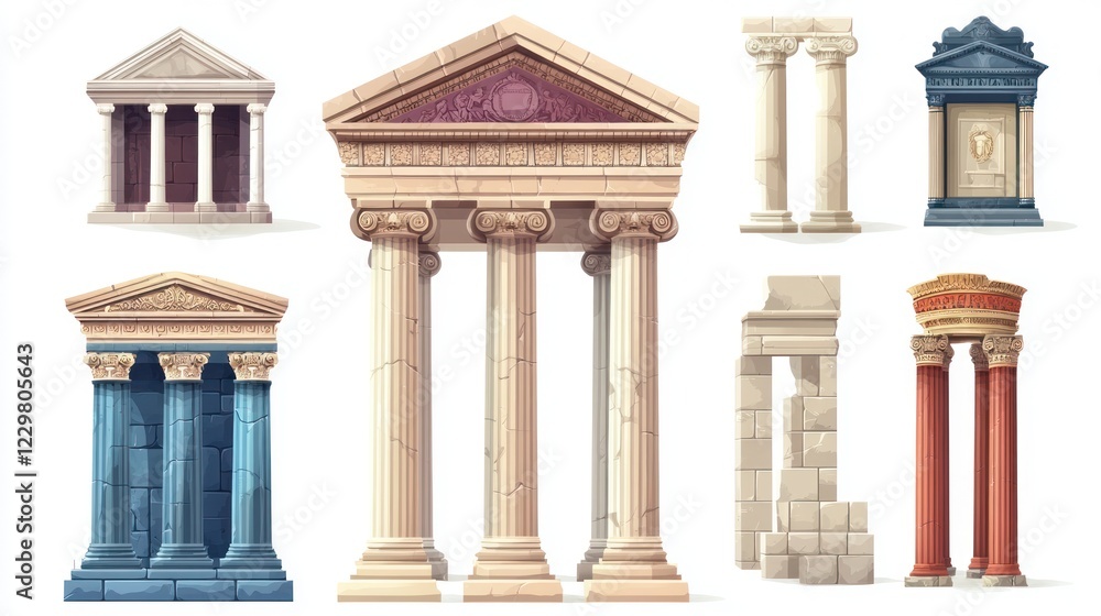Obraz premium Collection of classical columns, temples, and ruins.
