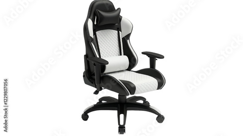 Black and White Ergonomic Gaming Chair with Headrest and Armrest