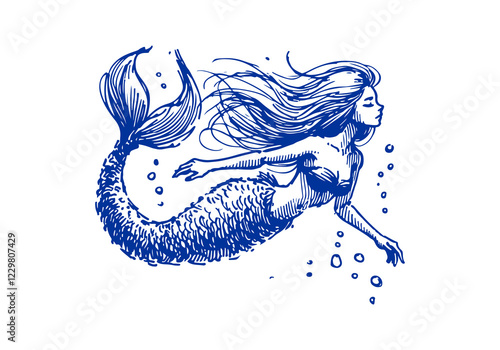 Mermaid hand drawn sketch vector