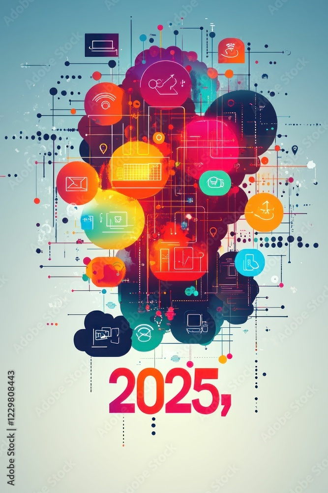 Fototapeta premium Vibrant 2025 digital network vision future technology