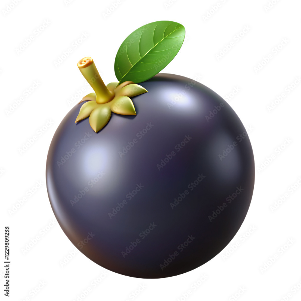 Freshly Rendered Mangosteen Fruit with Green Leaf Design Element Freshly Rendered Mangosteen Fruit with Green Leaf Design Element