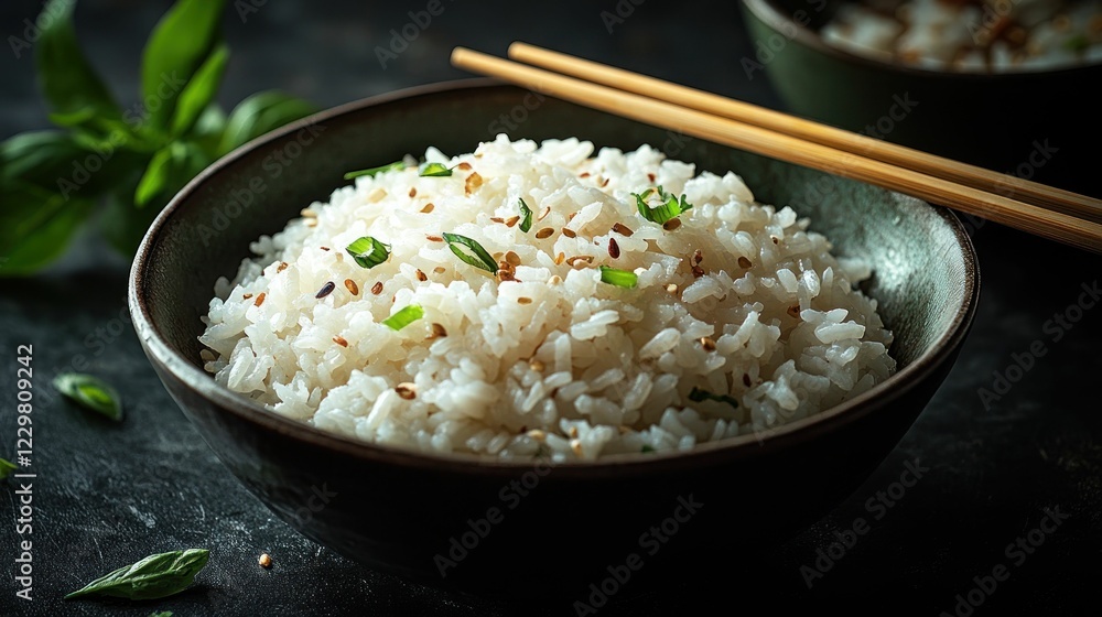 Aromatic rice bowl, sesame seeds, green onions Aromatic rice bowl, sesame seeds, green onions