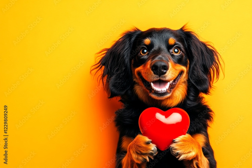 Ad campaign creative art. Gordon setter - my beloved dog. Cute gordon setter pooch with critter toy red heart - sign of love, funny greeting card. Red heart dog moments. Puppy valentine photos. Ad campaign creative art. Gordon setter - my beloved dog. Cute gordon setter pooch with critter toy red heart - sign of love, funny greeting card. Red heart dog moments. Puppy valentine photos.