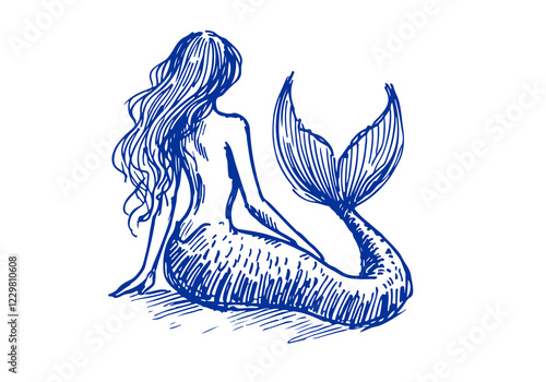 Mermaid hand drawn sketch vector