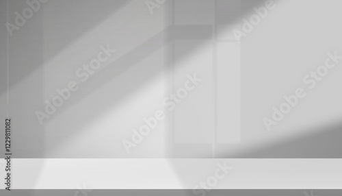 White Background,Studio wall grey with shadow on 3d floor podium for Product Presentaion,Kitchen room with spring bright light.Vector minimal backdrop display mock up