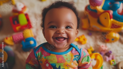 Cheerful Baby with Big Smile in Colorful Playroom Setting
