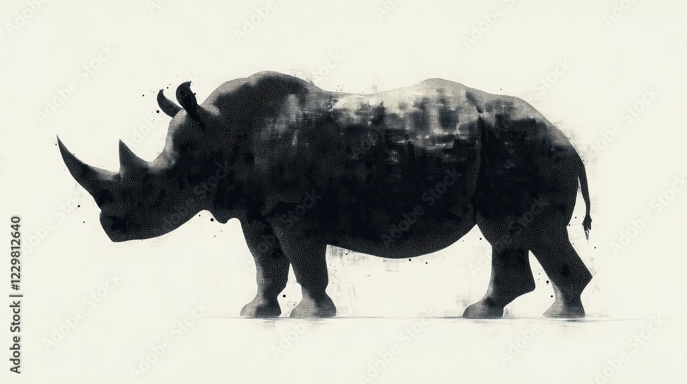 Fototapeta premium Majestic rhino silhouette, textured, artistic rendering.
