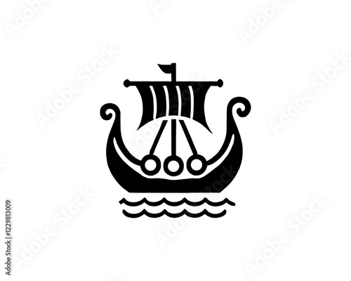 Viking Ship Logo Design Template