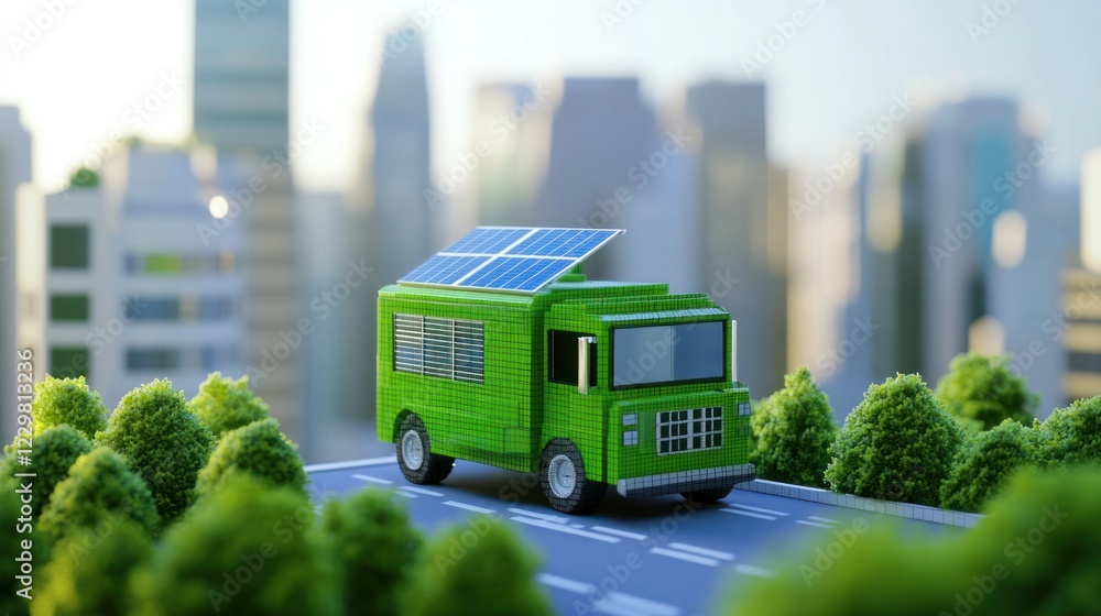 Eco-Friendly Delivery: Green Solar Powered Truck in City Eco-Friendly Delivery: Green Solar Powered Truck in City