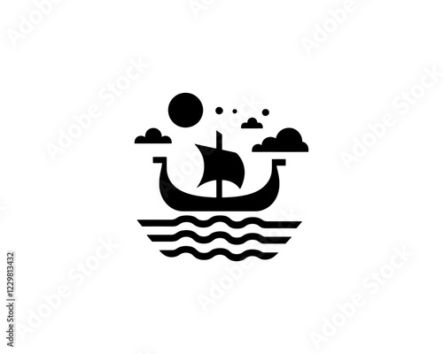 Viking Ship Logo Design Template