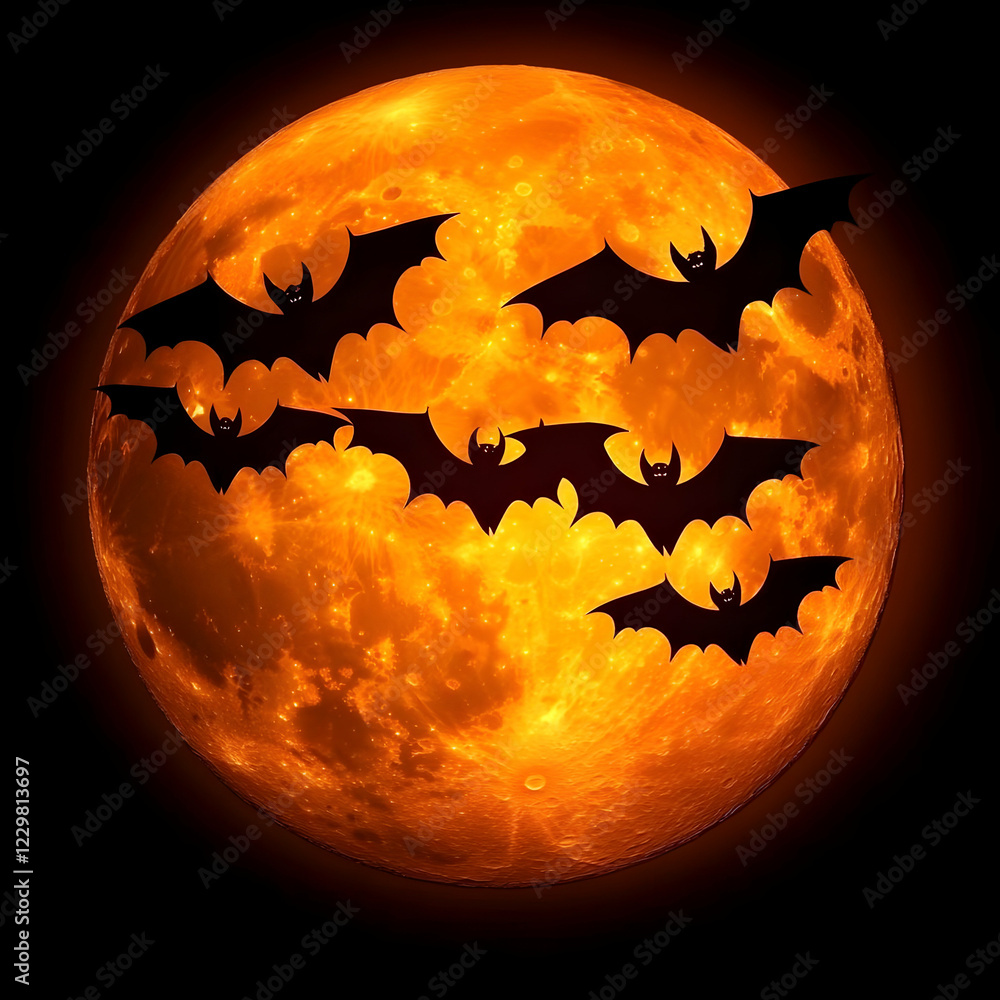 Fototapeta premium Bats fly before Halloween moon